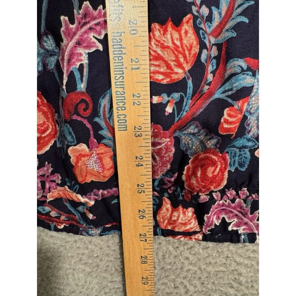 Lucky Brand Womens Blouse XL Dark Blue Red Pink Floral Long Sleeve Tie‎ Front - Picture 8 of 12